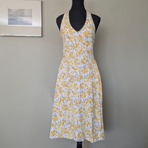 Pact Organic Cotton Reverie Floral Fit & Flare Halter Dress - Butter Yellow - M